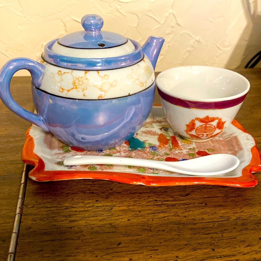 4pc Tea For 1, Made In Japan Tea Pot Tea Cup Tea Spoon Tea Serving Tray